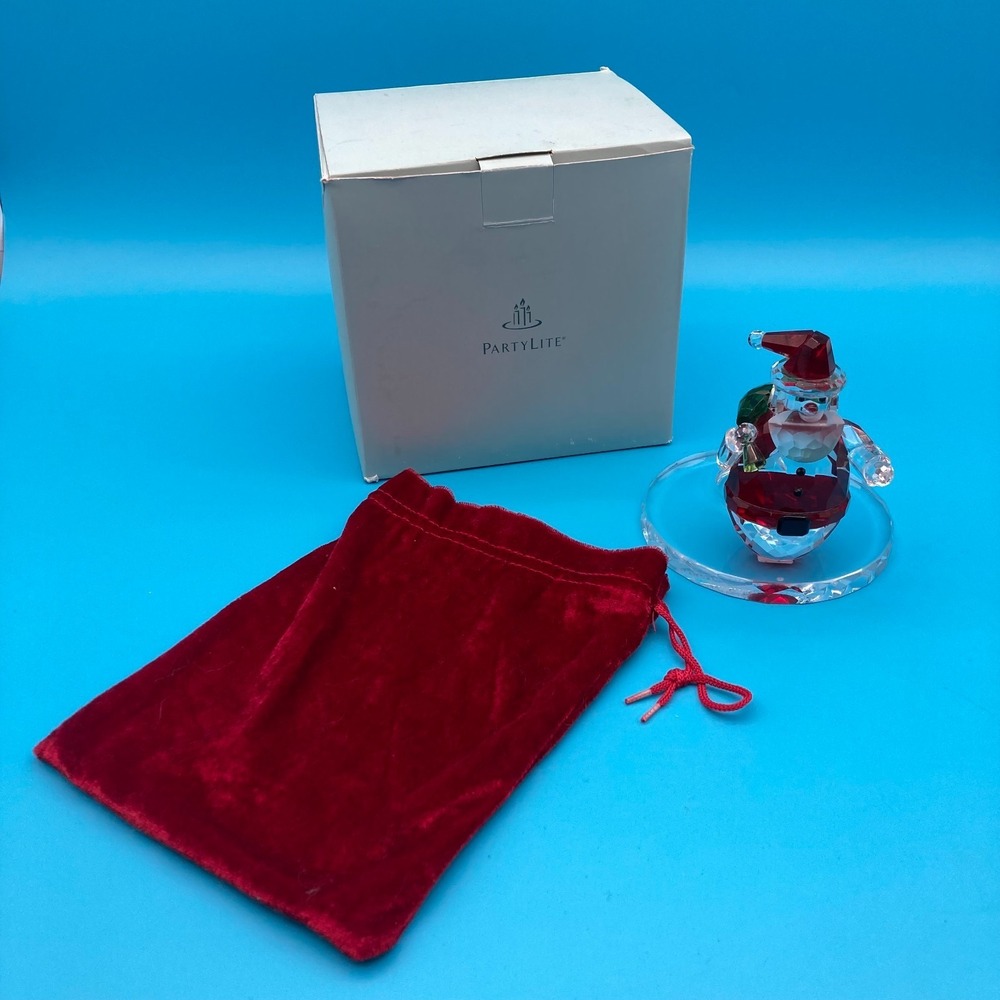 PartyLite Sparkle Lite Crystal Santa Christmas Candle Holder P9956 With Box
